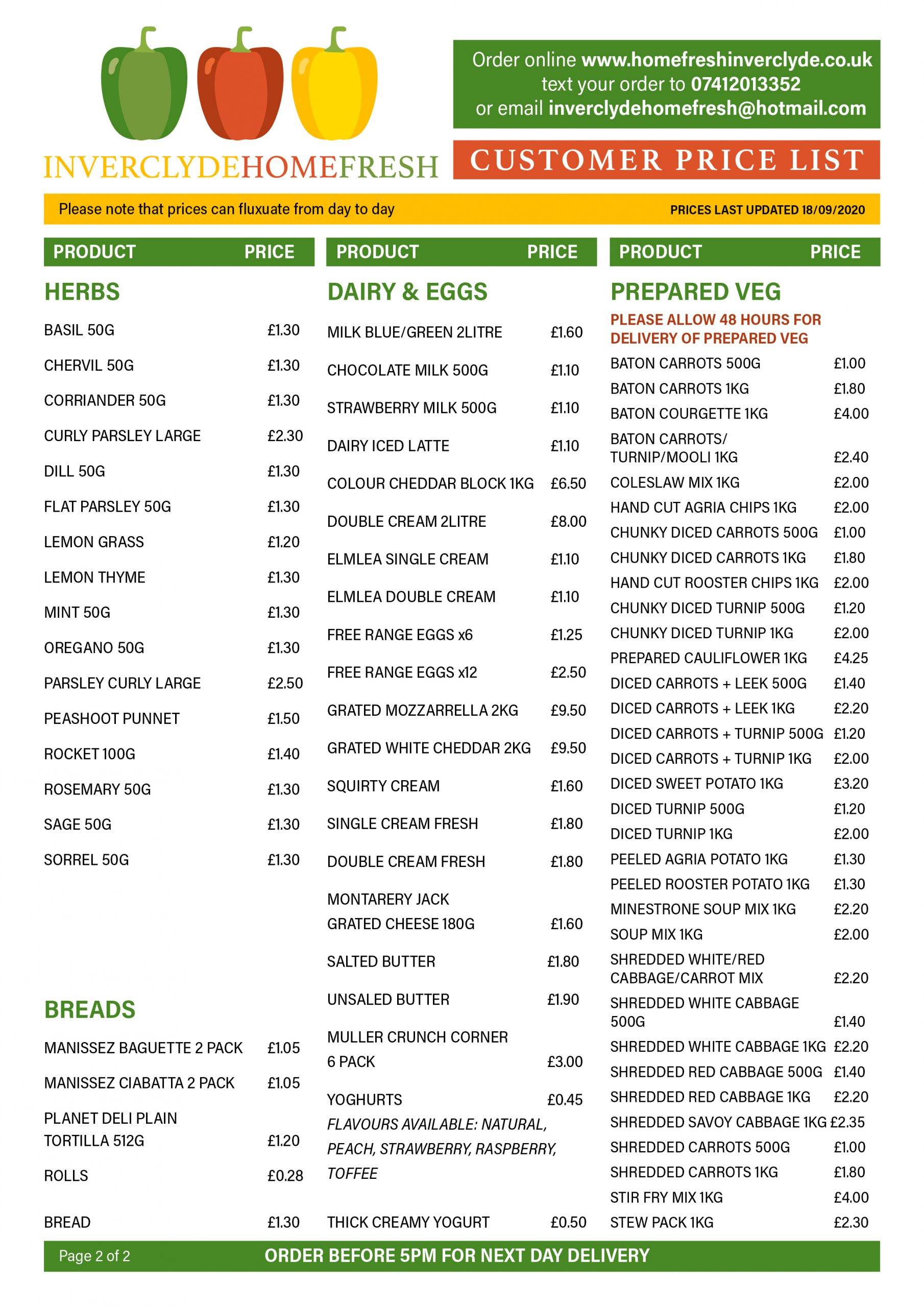 otipy vegetables price list